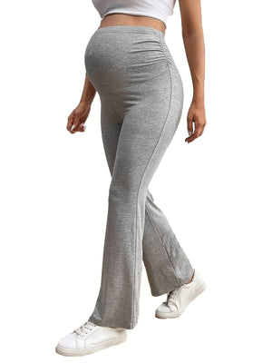 Solid Color Adjustable Waist Flared Pants for Pregnant Women