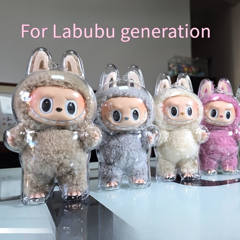 Labubu Transparent Acrylic Display Case, Dust-Proof Collectible Storage Box with Chain, Ideal for Ages 16+, Bag Decoration, Christmas & New Year Gift, First & Second Generation Protective Case - Under 27" & 3.2 Cu Ft