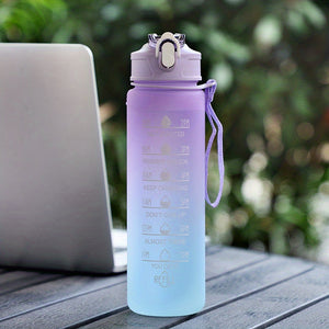 Stay Hydrated & Motivated With This Gradient Color Motivational Water Bottle - Time Marker, Leakproof, BPA-Free & Cute Stickers Included !