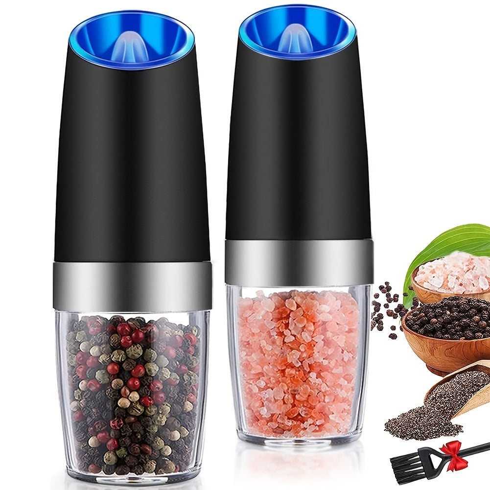 1pc/2pcs Set Gravity Electric Salt and Pepper Grinder, Salt Or Pepper Mill & Adjustable Coarseness, Battery Powered With LED Light, One Hand