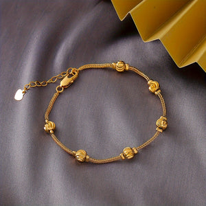 1pc Elegant 24K Gold-Plated Copper Chain Bracelet with Charm Beads - Classic Middle Eastern Style, Ideal for Daily Wear & Parties, Perfect Mother's Day Gift