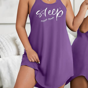 Women's Plus Size Racerback Tank Sleep Dress – Comfortable, Stylish & All-Season Casual Loungewear with Eyelash Print