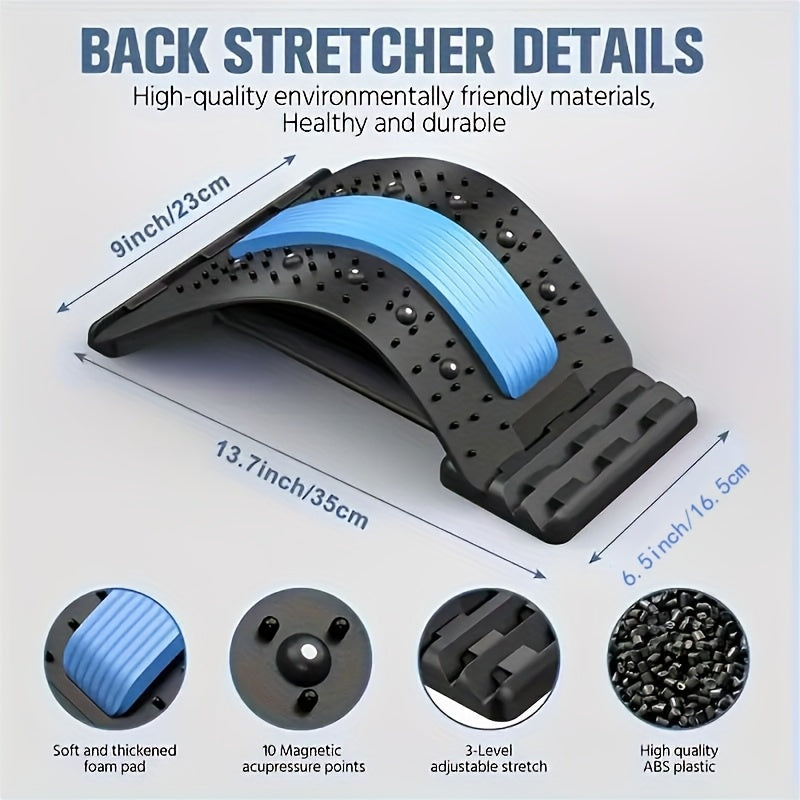 Adjustable Multi-Level Back & Neck Massager Board - Manual Stretch Relax for Muscle Relaxation, Fitness, Office, Sports & Running - Blue PVC Material, Compact Design for Easy Storage & Use, Fitness Recovery Aid | Multifunctional Stretcher | Easy Storage D