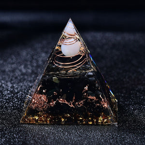 2.36‘’ Orgone Pyramid Chakra Healing EMF Protection Opal Sphere Orgonite Healing Meditation Hand Made DIY Gift Obsidian Base