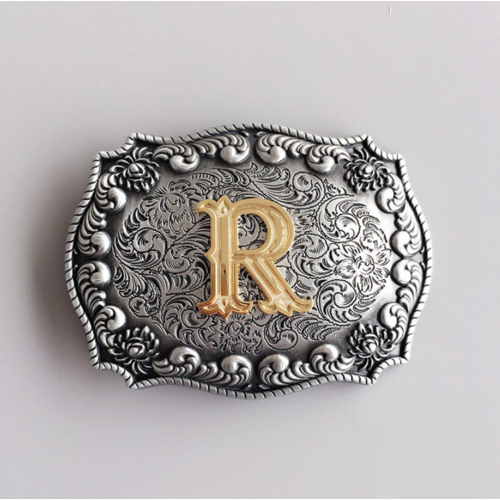 Western Men‘s Zinc alloy Leather Belt Buckle Cowboy Letter R shape Pattern US Local Shipping