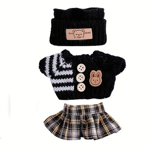17cm Labubu Doll Clothes For With 3 Outfits - Stylish Fisherman Hat & Sweaters & Pants Or Skirt Set For 17cm Dolls, Adorable BuLabu Accessories For Play & Display (Not Included Shoes & Doll)