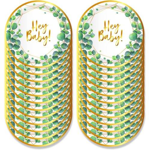 Sage Green Baby Shower Party Plates Hey Baby Gold Eucalyptus Oh Baby 68PCS Set US Local Shipping