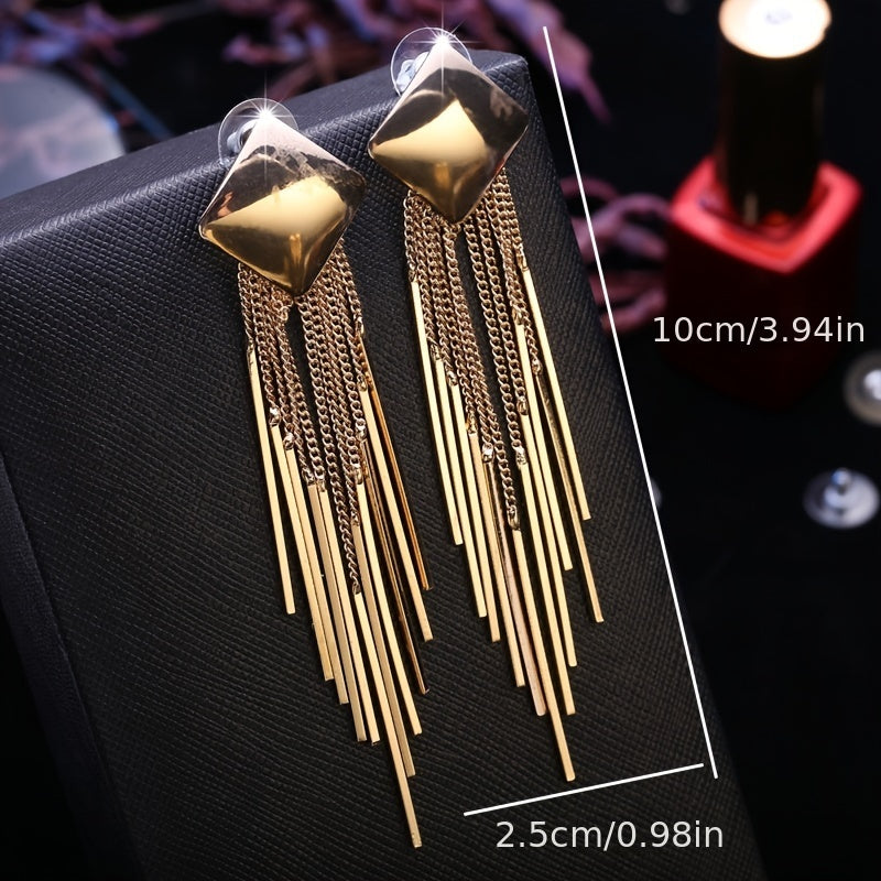 Fashionable Jewelry Exaggerated Geometric Square Long Tassel Stud Earrings