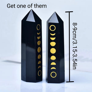 Black Obsidian Seven Main Chakras Symbolic Crystal Tower Healing Crystal The Seven Chakras Wand For Spiritual Use Hexagonal Point Reiki Chakra Gemsone Home Office Decoration