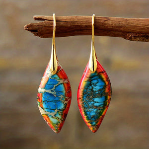 Bohemian Natural Imperial Stone Leaf Dangle Earrings For Women Jewelry Gift