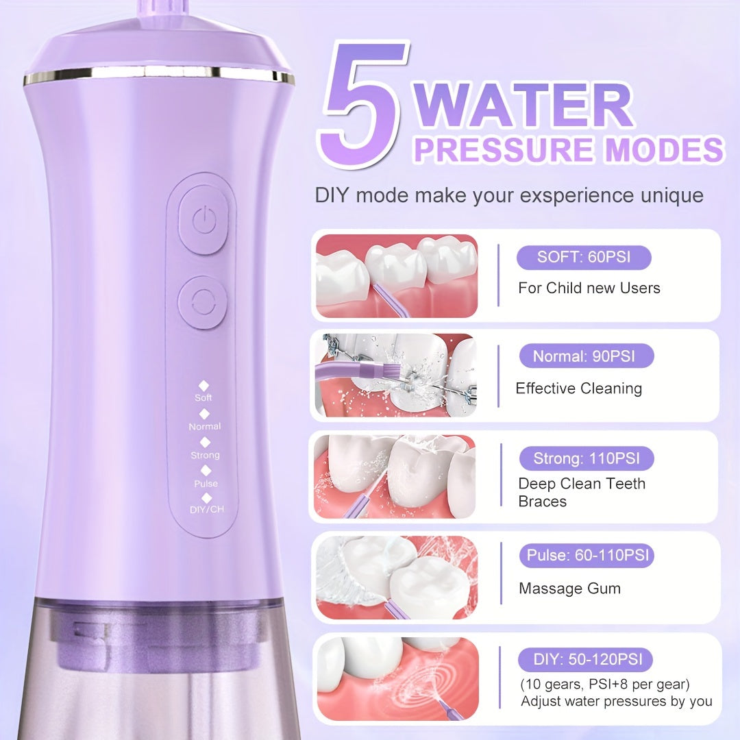 1800mAh Water Flosser, Cordless Water Dental Flosser, 9 Jet Tips 5 Modes 11.83oz, Portable Rechargeable Oral Irrigator For Home Travel