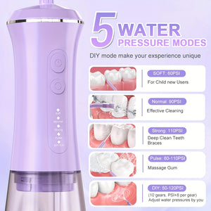 1800mAh Water Flosser, Cordless Water Dental Flosser, 9 Jet Tips 5 Modes 11.83oz, Portable Rechargeable Oral Irrigator For Home Travel