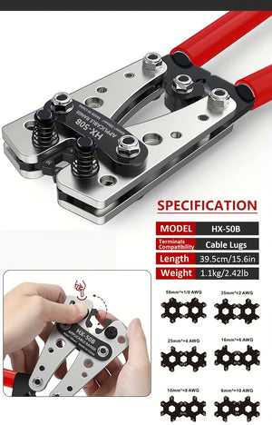 1pc/1set Battery Cable Lug Crimping Tool Kit With Cable Cutter And Copper Lugs Assortment Kit With Heat Shrink Tubing, Wire Crimper For 6-50