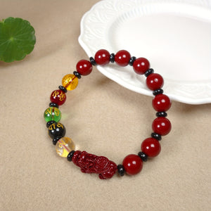 Natural Cinnabar Purple  Sand Pixiu Five Blessing Beads Good Luck Bracelet Stretch Bracelet