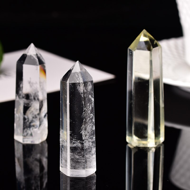 1PC Natural Crystal Transparency Quartz Point Healing Stone Hexagonal PrismsObelisk Wand Treatment Stone Home Decor