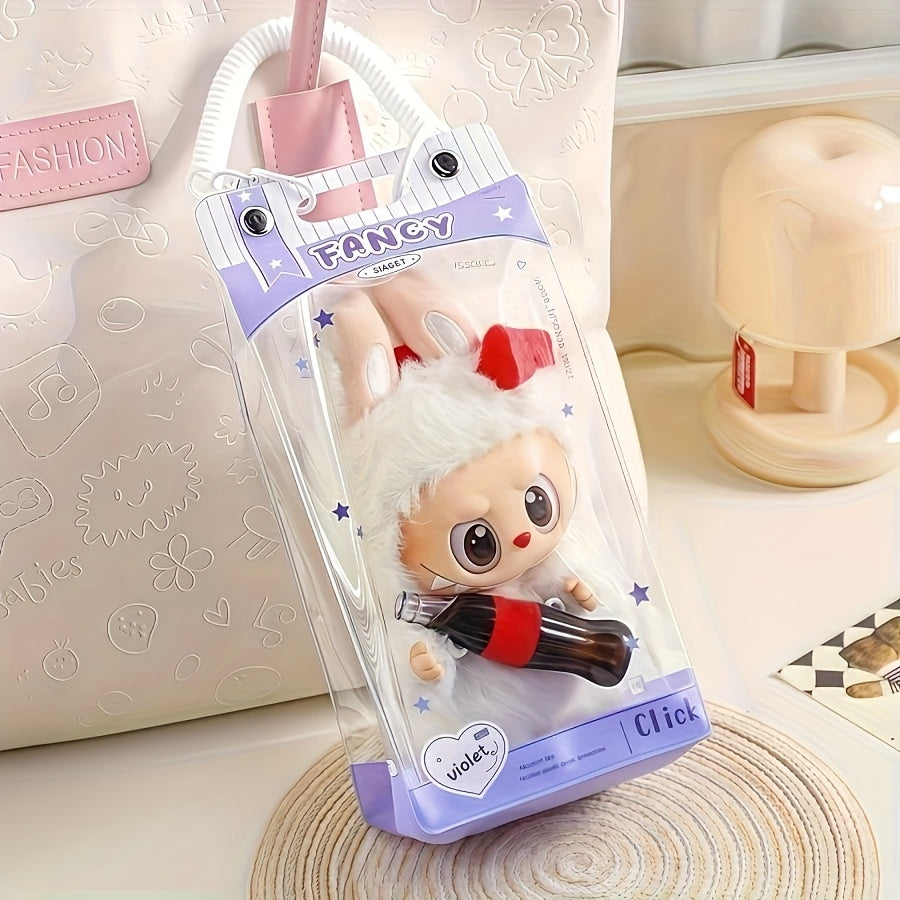 LABUBU Transparent Storage Bag, Toy Carry Bag, Suitcase with Spring Keychain, Clear Plastic Display Box, Suitable for LABUBU, CRYBABY and Winter Fantasy Plush Toys - Toy Lover'S Treasure Gift, Toy Storage Box (Doll Not Included)