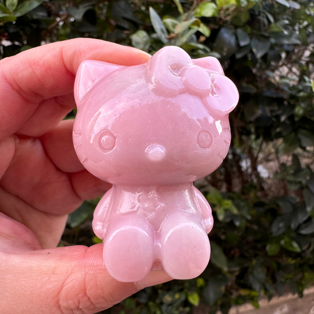 Hand Carved Pink Opal Hello Kitty Crystal Hello Kitty