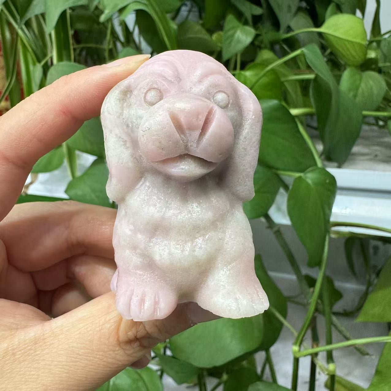 Pink Opal Hand Carved Dog Crystal Animal Crystal Dog Crystal Gift Crystal Healing Crystal Reiki