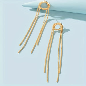 Golden Tassel Design Retro Dangle Earrings Alloy 18K Gold Plated Jewelry Trendy Female Gift Wedding Banquet Accessories