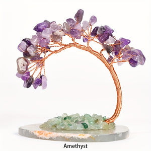 1PC Natural Crystal Lucky Tree, Copper Wire Wrapped Amethyst Gravel, With Agate Sheet Base, Home Decoration Shaking Money Tree For Wealth Pr