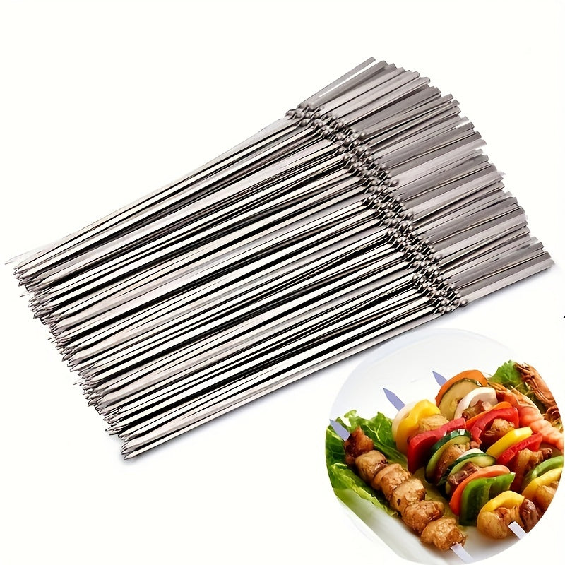 30/50pcs Reusable Barbecue Meat Skewers & 1 Tube Storage For Barbecue, Perfect For Outdoor CampingPicnic BBQ, Stickers For Halloween Christm