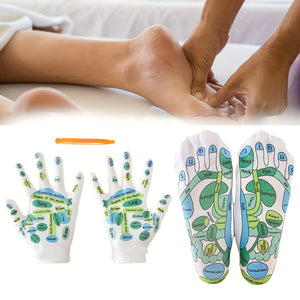 1set Hand And Foot Massage Set Hand Reflexology Gloves Reflection Area SPA Sock With Point Pen Foot Massage Socks For Men, Short Socks