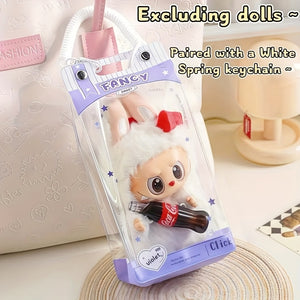 1pc LABUBU Storage Box with Transparent Dustproof Bag and Spring Keychain - High-Quality Clear Plastic Display Case Suitable for LABUBU, CRYBABY, and Winter Rhapsody Plush Toys - Collector's Gift Toy Storage Box Visible Content Design