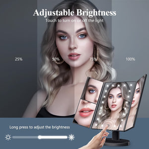 Wedding Season Makeup Mirror, Makeup Table with Lighted Makeup Mirror, 2X 3X 10X Magnification, Touch Screen, Triple Foldable Makeup Mirror,