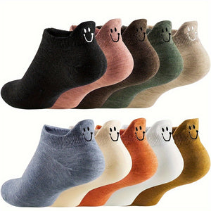 10 Pairs of Vibrant Embroidered Ankle Socks - Soft, Breathable, Comfy Low Cut Socks for Women - Stockings & Hosiery with Arch Support and Cushioned Soles for All-Day Comfort