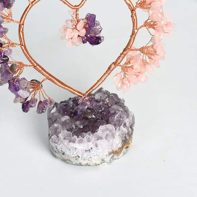 Amethyst Mixed with Rose Quartz Heart Shaped Crystal Money Tree with Amethyst Base Crystal Gift Reiki Healing