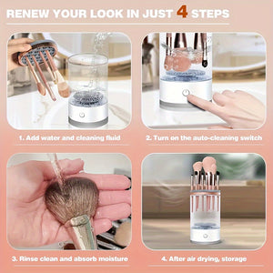 USB-Powered Electric Makeup Brush Cleaner & Dryer – Automatic Spinning Design with Heating Function, Transparent Cylinder for Easy Visibilit