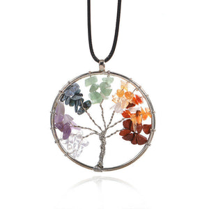 Gemstone Quartz Crystal Wisdom Life Tree Woven Pendant Necklace Chakra Chain