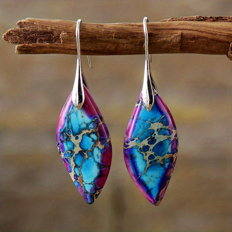 Bohemian Natural Imperial Stone Leaf Dangle Earrings For Women Jewelry Gift