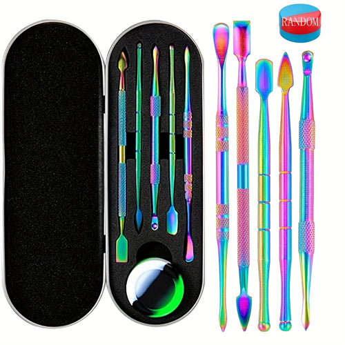 Wax Carving Tools Set , Rainbow/Sliver Stainless Steel Tools Double-Headed With Silicone Container,Metal Case