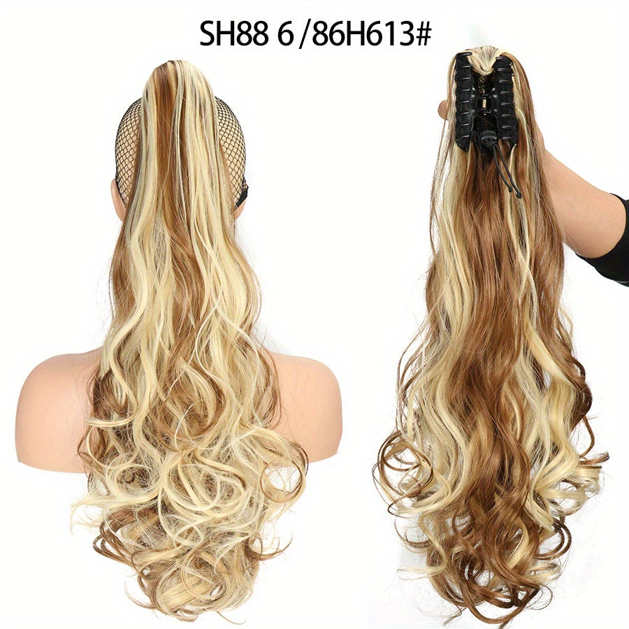 Long Wavy Ponytail Extensions - 22 Inch Claw Clip In Synthetic Hair Piece for Women and Girls - Add Volume and Style to Your Hair Hair Acces