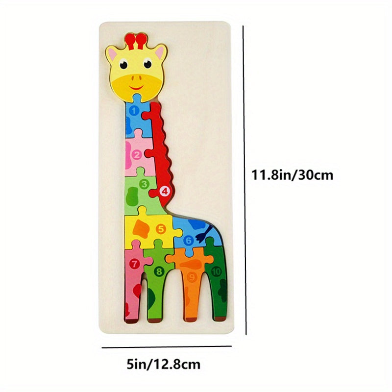 Rectangle Toddler Puzzle,Wooden Puzzle For Children, Animals Puzzles Dinosaur Crocodile Caterpillar Giraffe,Colorful Wood Numbered Puzzles B