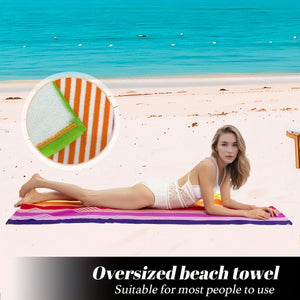 Ultra-Soft Oversized Rainbow Striped Beach Towel - Vibrant Rainbow Colors, Quick-Dry Microfiber, Strong Wrap Design for Beach & Pool Use, Beach