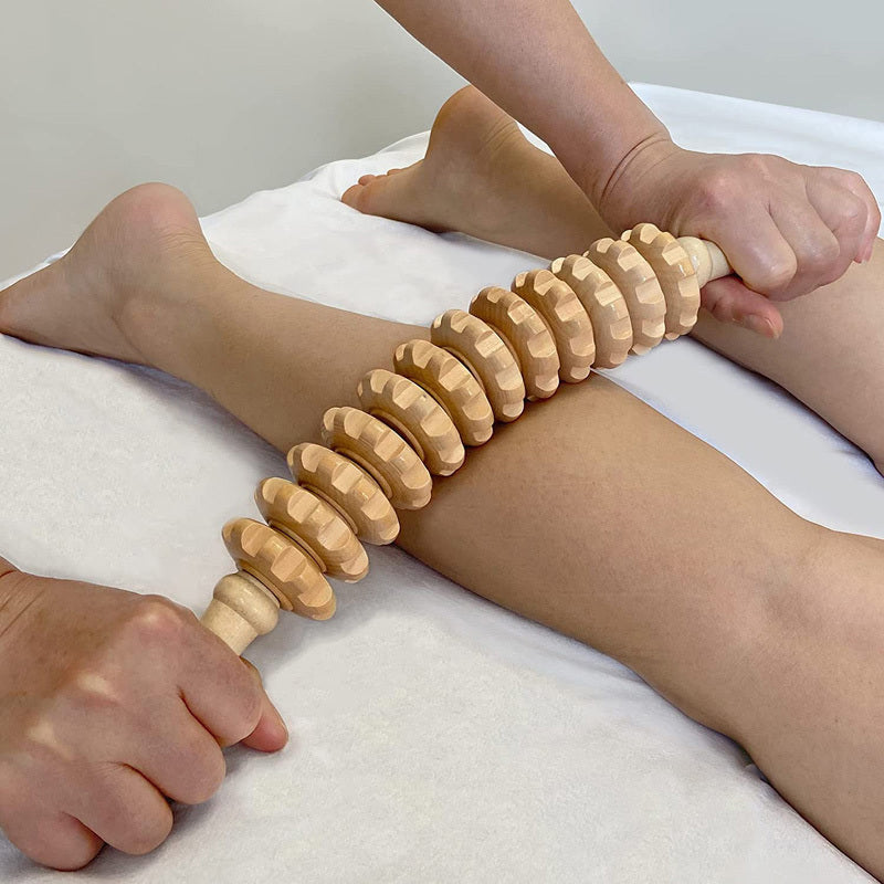Wooden Curved Massager Handheld Roller Stick 12 Rollers Trigger Point Manual Body Therapy Massager for Fascia Cellulite Muscle