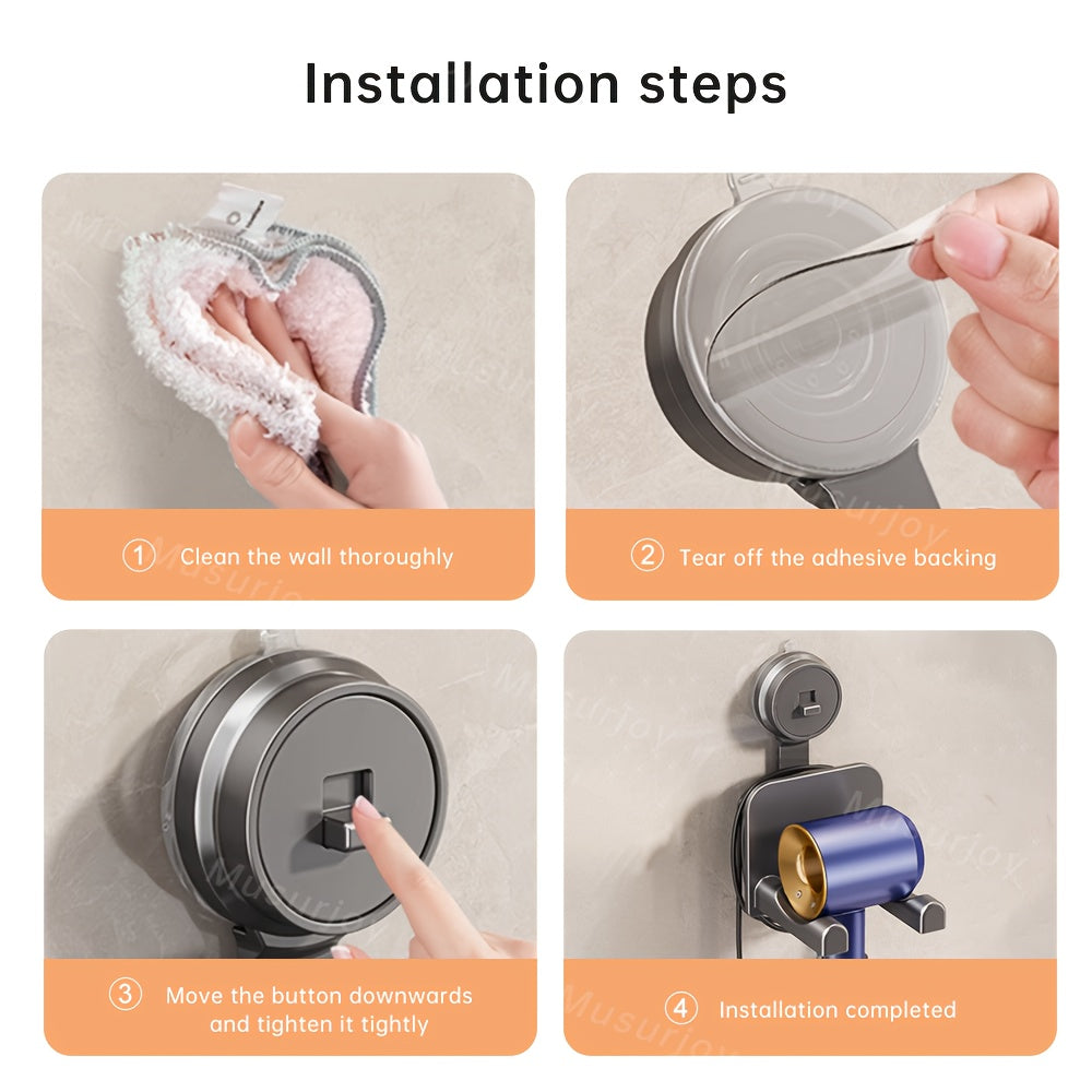 Musurjoy Suction Cup Hair Dryer Holder - Space Aluminum, No Drilling Wall Hanging, Suitable for Bathroom, Bedroom and Living Room, Bathroom