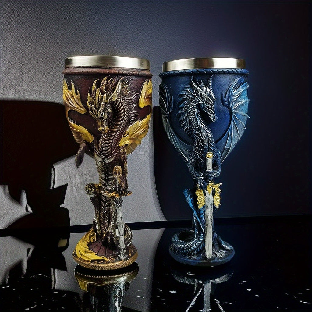 1pc, 7oz (200ml) Dragon Sword Cup, Medieval Dragon Wine Glass, Stainless Steel Champagne Glass, Gothic Dragon Sword Goblet, For Scotch Bourb