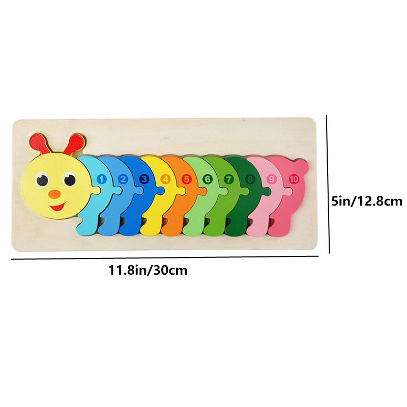 Rectangle Toddler Puzzle,Wooden Puzzle For Children, Animals Puzzles Dinosaur Crocodile Caterpillar Giraffe,Colorful Wood Numbered Puzzles B