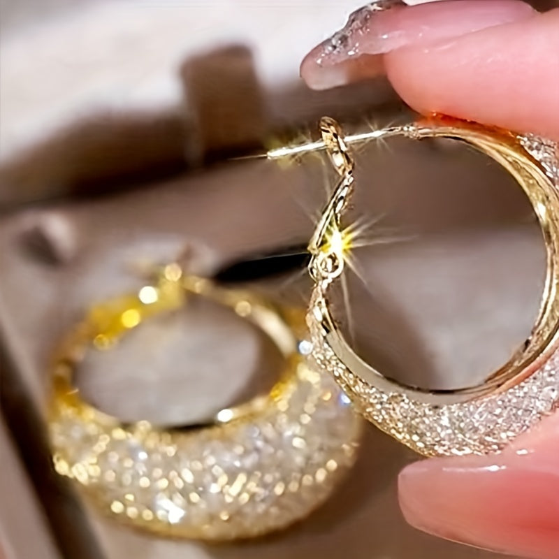 Luxurious Mesh Hoop Earrings Sparkling Golden Alloy 18K Gold Plated Hoop Earrings , Fashion Women Earring Jewelry Gifts