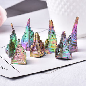 Natural Bismuth Tower Metal Mineral Pyramid Stones Gemstone Meditation Reiki Energy Healing Stone Home Decoration Raw Crystals