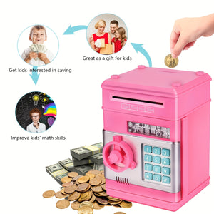 Piggy Bank For Girls Boys Large Electronic Money Coin Banks With Password Protection, Automatic Paper Money , Great Gift For Kids (Blue/Gold