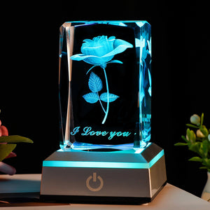 1pc 3D Rose Crystal With LED Color Lamp, Mother's Day Gift, Birthday Present For Girlfriend, Wife, Mother, Friendship Love Commemorate Uniqu