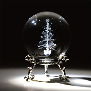 1pc 3D Laser Carved Christmas Tree Glass Ball, Elderly Man, Elk Crystal Ball With Silver Base, Desktop Decoration, Christmas Gift For Girlfr