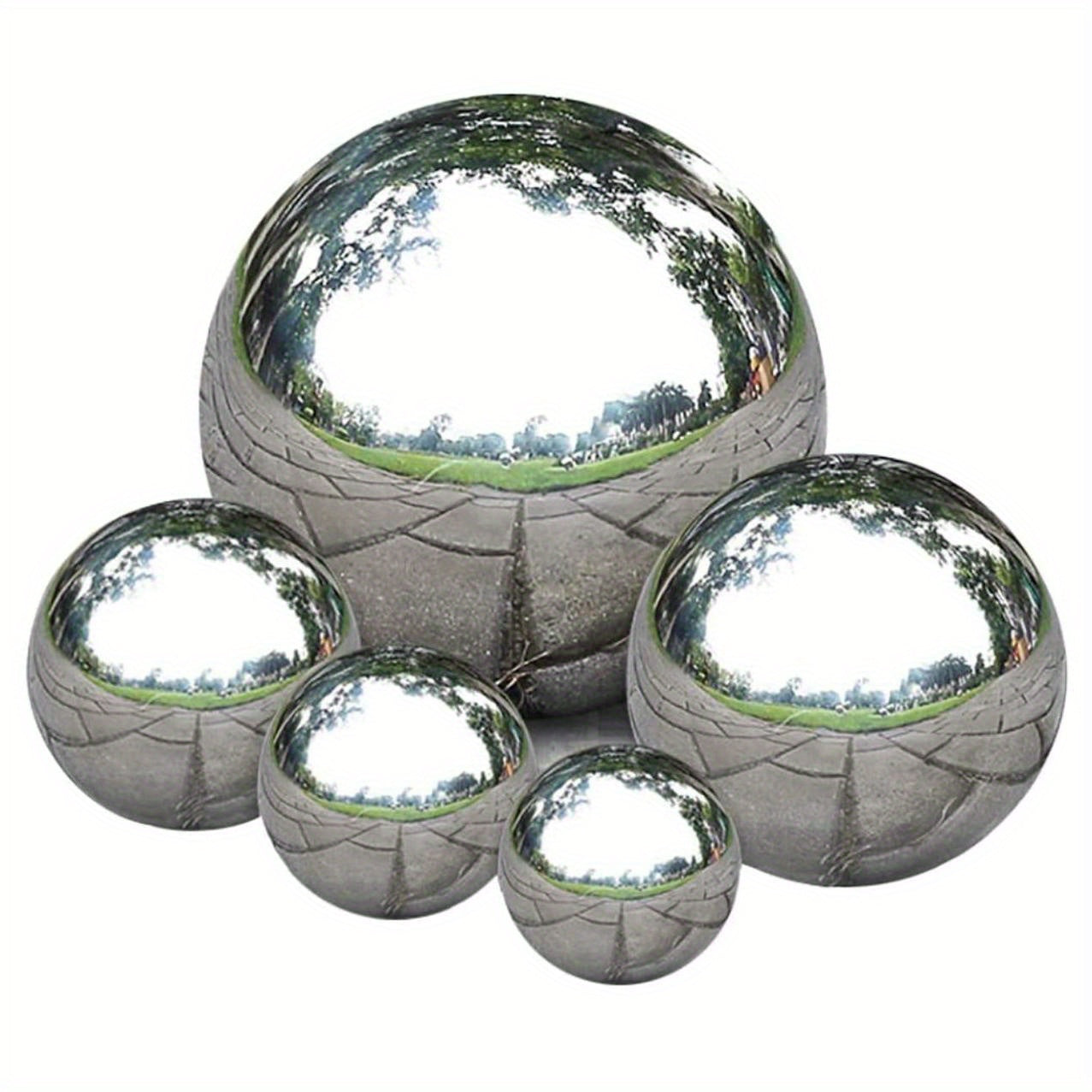 6pcs, Stainless Steel Gazing Ball, 32-120mm Mirror Polished Hollow Ball Reflective Garden Sphere, Floating Pond Balls Seamless Gazing Globe,