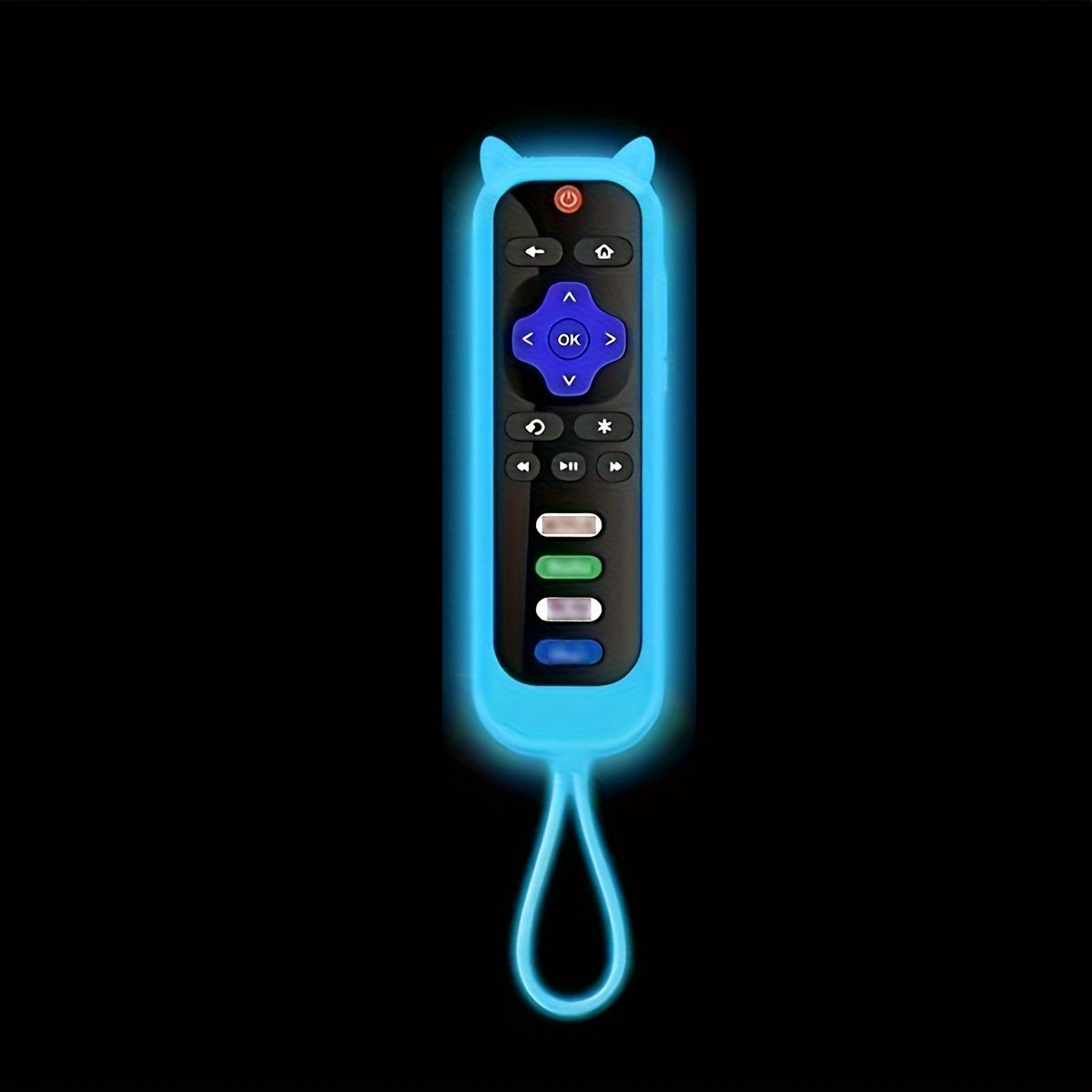 Glow In The Dark Cute Cat's Ears Shaped Silicone Universal Remote Control Cover With Lanyard Suitable For TCL For Hisense For Roku TV Remote