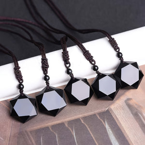 1pc Black Obsidian Necklace Natural Obsidian Hexagram Star Of David Energy Stone Protection Amulet Charm Pendant Necklace For Women Men Coup