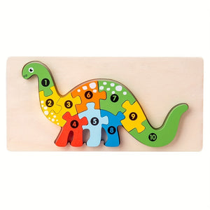 3D Children's Montessori Wooden Cartoon Animal Car Puzzle For Children's Dinosaur Education Puzzle 1 Piece - Perfect Gift For Boys And Girls